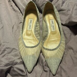 Jimmy Choo silver glitter flats